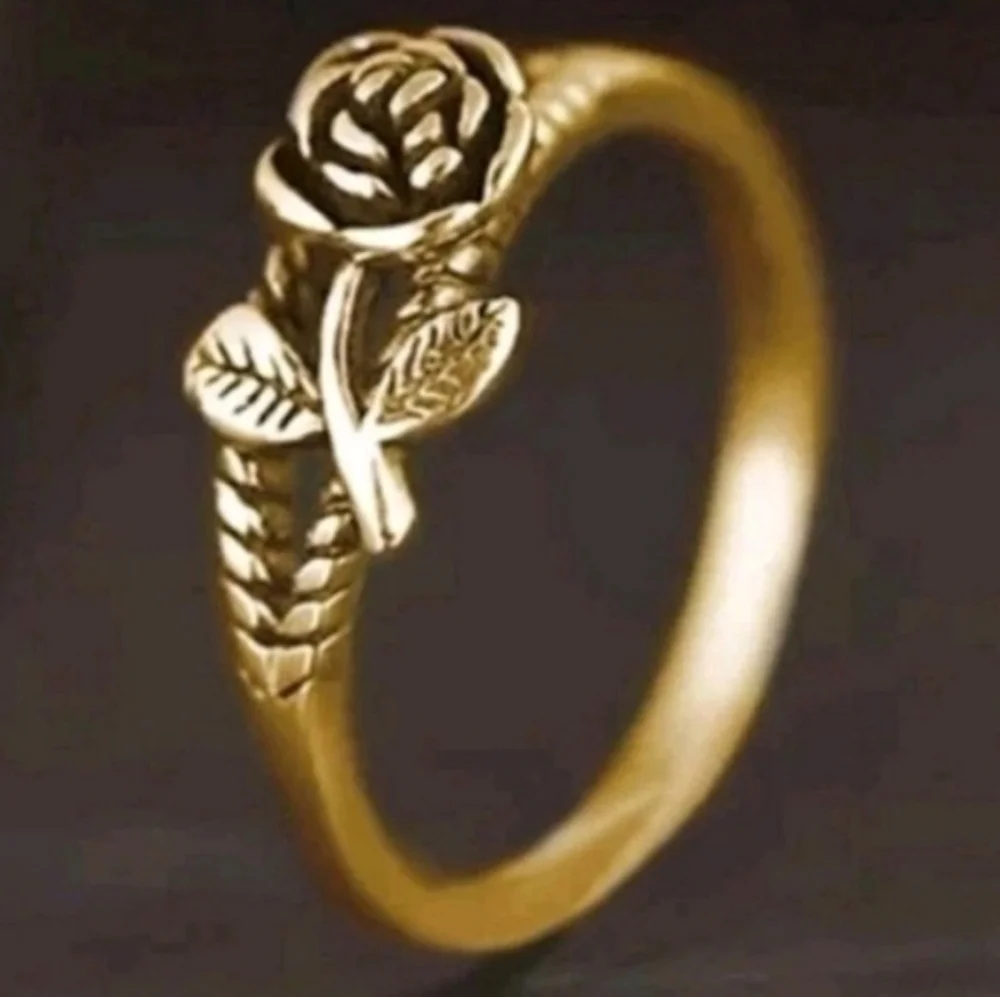 LovelyGolden Intricate Detailed Rose Floral Ring